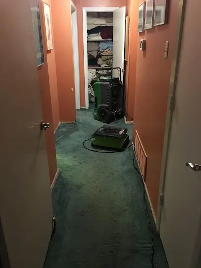 An air mover drying a hallway after a leak in a Hawthorne, CA property