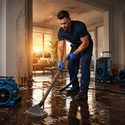 Restoration technician extracting standing water in a Hawthorne, CA home