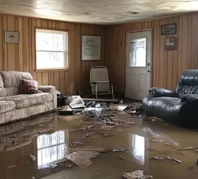 Storm and flood water in a Hawthorne, CA living room