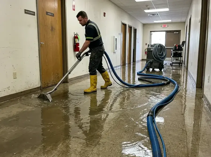 Technician extracting standing water from a Hawthorne, CA floor